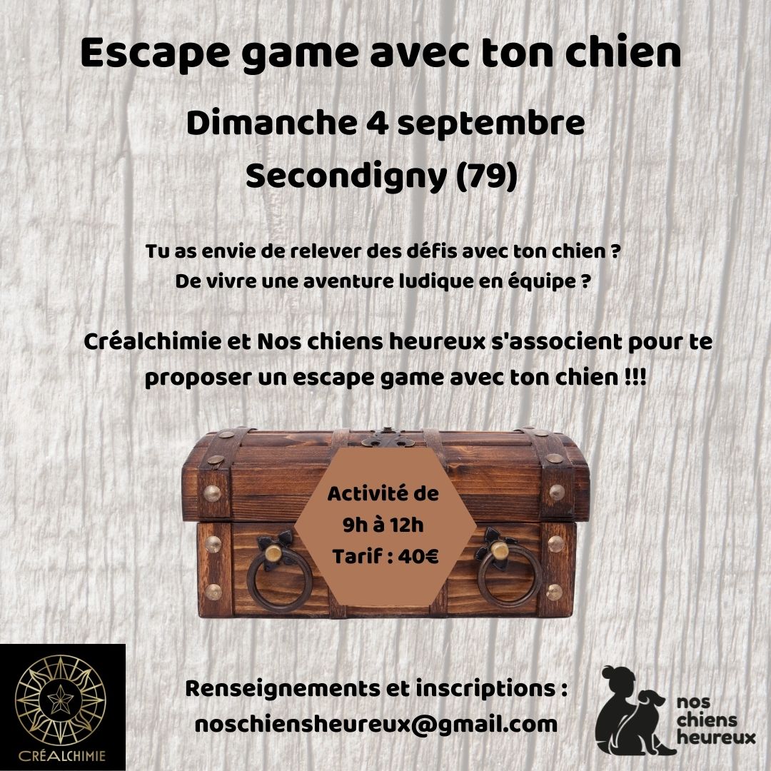 Créalchimie et Nos chiens heureux s'associent pour te proposer un escape game avec ton chien